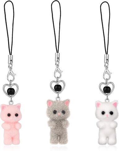 3pcs سحر الهاتف القط لطيف، Kawaii القط سحر الهاتف Y2K رقيق سحر الجمالية لطيف المحمول قلادة للهاتف المحمول سلسلة المفاتيح حقيبة لوازم الديكور (نمط أ) in Saudi Arabia