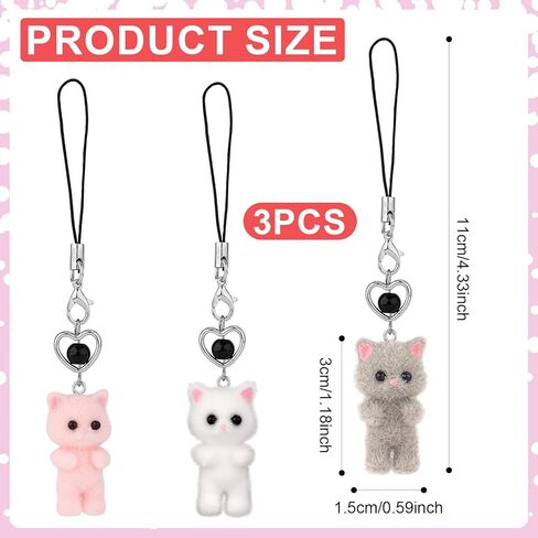 3pcs سحر الهاتف القط لطيف، Kawaii القط سحر الهاتف Y2K رقيق سحر الجمالية لطيف المحمول قلادة للهاتف المحمول سلسلة المفاتيح حقيبة لوازم الديكور (نمط أ) in Saudi Arabia