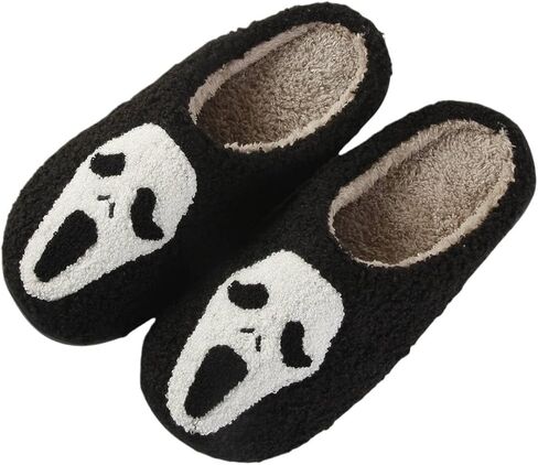 Halloween Slippers For Womens Mens Home Elastic Comfy Fuzzy Soft Bedroom Warm Anti-Skid Sole Winter Cute Indoor Outdoor Retro Memory Foam Shoes in Saudi Arabia