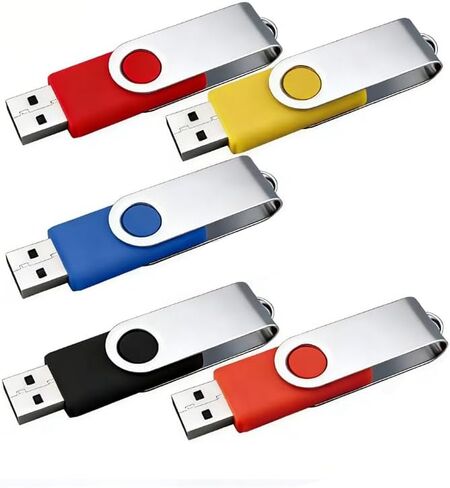 5 عبوات من محركات أقراص فلاش USB دوارة معدنية - 5 ألوان (أسود وأحمر وأصفر وبرتقالي وأزرق) سعة تخزين 1 جيجابايت للاستخدام المنزلي والمكتبي، وتخزين البيانات المحمولة in Saudi Arabia