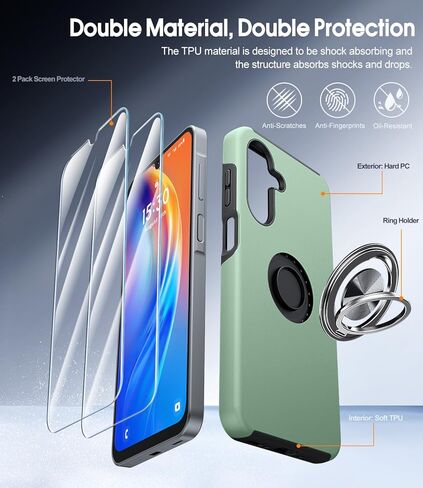 JAME for Samsung Galaxy A17/A26 5G Phone Case with Screen Protector [2 Packs] Ring Holder Stand Kickstand Dual Layer Military Shockproof Slim Protective Cover Samsung Galaxy A17/A26 Case, Alpine Green in Kuwait