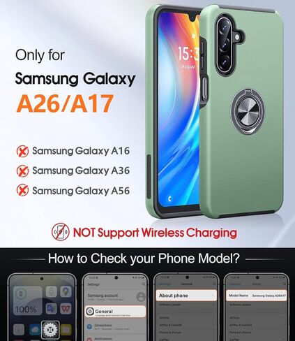 JAME for Samsung Galaxy A17/A26 5G Phone Case with Screen Protector [2 Packs] Ring Holder Stand Kickstand Dual Layer Military Shockproof Slim Protective Cover Samsung Galaxy A17/A26 Case, Alpine Green in Kuwait