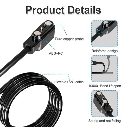شاحن الساعة الذكية لـ VeryFit Pro Letsfit، كابل شحن USB مغناطيسي للساعة الذكية متوافق مع SW021 SW023 SW025 ID205L ID205U ID205S IDW26 IDW25 IDW23 Uwatch 3S 3 2 2S in Saudi Arabia