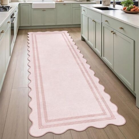 Pink Rugs for Bedroom Girls, 5x7 Washable Non Slip Area Rugs for Living Room, Soft Vintage Stain Resistant Scalloped Carpet for Nursery Dorm Home Decor in Saudi Arabia