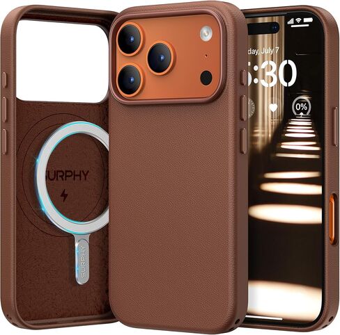 SURPHY Case for iPhone 17 Pro Case (6.3 inch 2025), Compatible with MagSafe, Faux Leather 17 Pro Phone Cases Whit Soft Microfiber Lining, Brown in Saudi Arabia