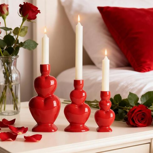 WDS WONDROUS Glass Candle Holders Set of 2 – Pink Heart Taper Candle Holders for Valentine's Day, Candlestick Holder Wedding Decorations, Farmhouse Home Coffee Table Decor & Housewarming Gifts in Saudi Arabia