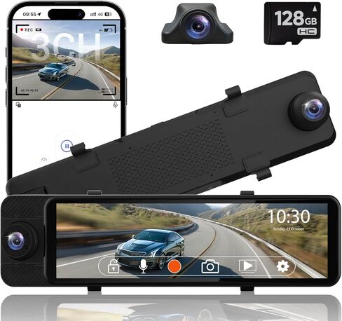 كاميرا مرآة الرؤية الخلفية 4K، كاميرا قياس 10 بوصات أمامية وخلفية مع بطاقة 64 جيجابايت، كاميرا قياس كاملة تعمل باللمس مع كاميرا احتياطية 1080 بكسل للسيارة مع مساعدة عكسية، واي فاي، تطبيق، رؤية ليلية، شاشة وقوف السيارات in Kuwait