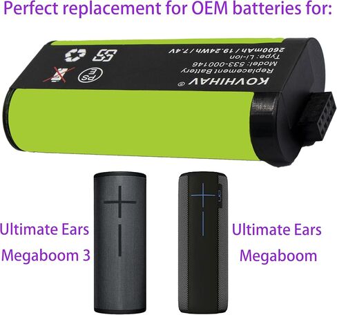 Upgrade Replacement Battery for Logitech ue megaboom, 533 000138, S-00147, 533-000116, megaboom 3, ue Boom 2, S-00171, 984-001362, 084-000845. 3400MAH in Saudi Arabia