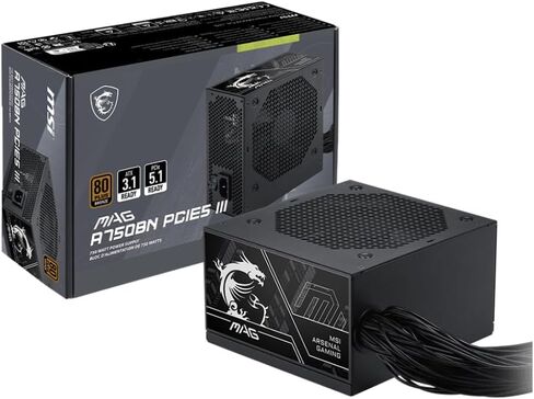 MSI MAG A750BN PCIE5 III, Non Modular Gaming 750W Power Supply, 80+ Bronze, Dual 12V-2x6 Cables, Server-Grade Capacitor, ATX 3.1 & PCIe 5.1 Ready, Low-Noise, Semi Digital, 5 Year Warranty in Saudi Arabia