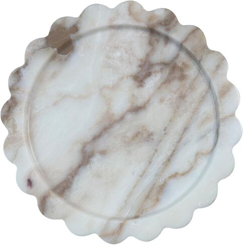 11 inch Round Travertine Tray with Scalloped Edge, Circular Marble Decorative Tray for Coffee Table (Beige) in Saudi Arabia