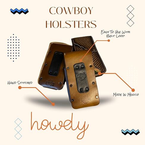 Western Leather Phone Holster with Knife Holder – Hand Tooled Cowboy Design – Made in Mexico – Belt Clip Case for Smartphones – Rodeo Style EDC in Saudi Arabia