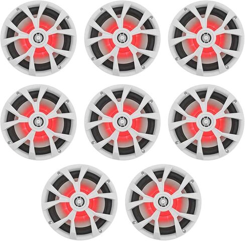 Rockville RKL80MW 900-Wat 8 in 2-Way Marine Boat مكبر صوت، IP66 مقاوم للماء، مصابيح LED متزامنة، براغي مثبتة مسبقًا من الفولاذ المقاوم للصدأ، مخروط من البولي بروبيلين، للبحرية والخارجية، 8 قطع in Saudi Arabia
