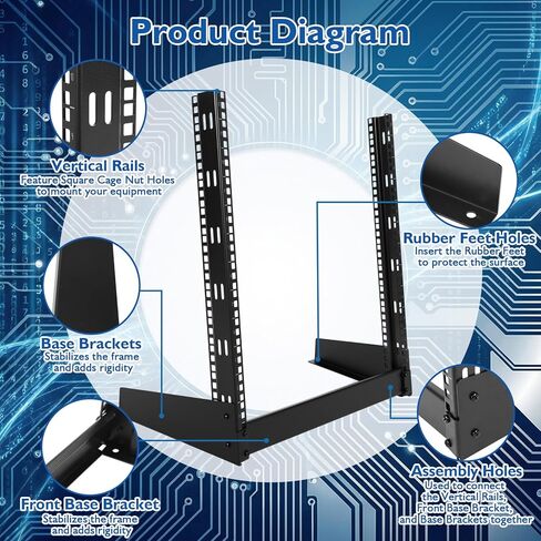 Moxweyeni 12u Open Frame Server Rack 19" 2 Post Network Rack for Audio Video Device Free Standing Desktop or Floor Lightweight Hinged Design, Compatible with Eia-310 Compliant, 140 Lbs Load Capacity in Saudi Arabia
