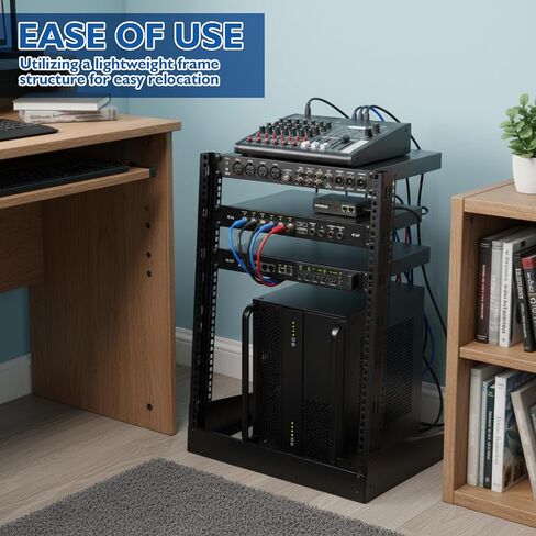 Moxweyeni 12u Open Frame Server Rack 19" 2 Post Network Rack for Audio Video Device Free Standing Desktop or Floor Lightweight Hinged Design, Compatible with Eia-310 Compliant, 140 Lbs Load Capacity in Saudi Arabia
