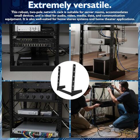 Moxweyeni 12u Open Frame Server Rack 19" 2 Post Network Rack for Audio Video Device Free Standing Desktop or Floor Lightweight Hinged Design, Compatible with Eia-310 Compliant, 140 Lbs Load Capacity in Saudi Arabia