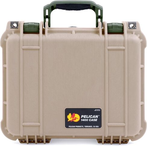 ColorCase Pelican Protector 1400 Case Desert Tan - حافظة متوسطة الحجم مقاومة للماء مع رغوة اختيار ونتف ورغوة غطاء ملتوية - مقابض ومزالج صفراء in Kuwait