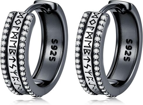 أقراط دائرية من ريدسون للرجال والنساء 925 من الفضة الإسترلينية/الذهب/الأسود، أقراط هوجي لا تسبب الحساسية مجوهرات رون سلتيك له هدايا عيد الميلاد in Kuwait