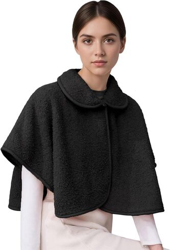 JIAHG Women's Winter Soft Fleece Poncho Cape Thermal Wearable Shawl Wrap Cloak Windproof Back Neck Warmer Casual Bed Jacket in Saudi Arabia