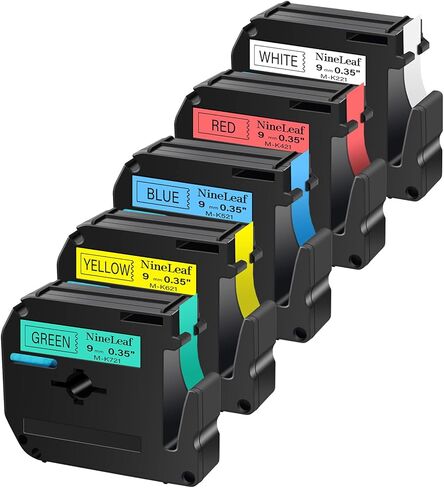 مجموعة أشرطة ملصقات NineLeaf 5PK باللون الأسود على اللون متوافقة مع Brother M MK MK221 MK421 MK521 MK621 MK721 9 مم 3/8 بوصة × 8 متر تعمل مع صانع الملصقات P-Touch PT-45M PT-65 PT-70 PT-80 PT-M95 in Saudi Arabia