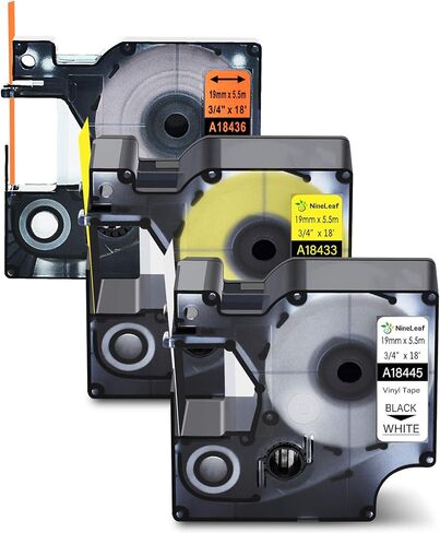 NineLeaf 3 Pack Color Vinyl Permanent Industrial Label Tape Set Compatible for DYMO 18433 18436 18445 19mm(3/4") x5.5m(18ft) use in Rhino 5200 4200 5000 6000 3M PL200 PL300 ILP 219 Label Maker in Saudi Arabia