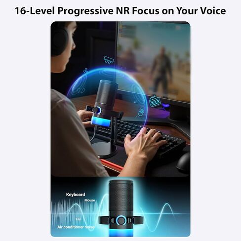 USB Microphone, Desktop Condenser Microphone RGB Light Type C Interface Sound Card Chip Wireless Playback Studio Mic for Streaming Recording PC Phone in Saudi Arabia