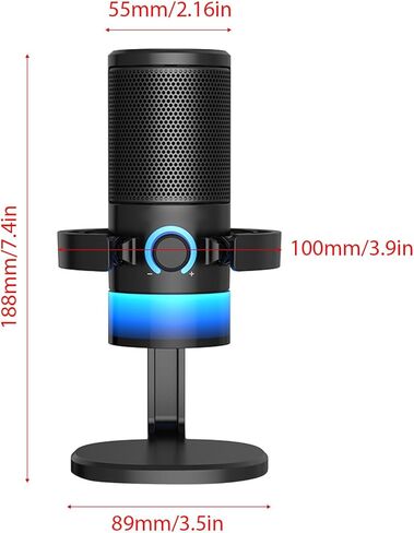 USB Microphone, Desktop Condenser Microphone RGB Light Type C Interface Sound Card Chip Wireless Playback Studio Mic for Streaming Recording PC Phone in Saudi Arabia