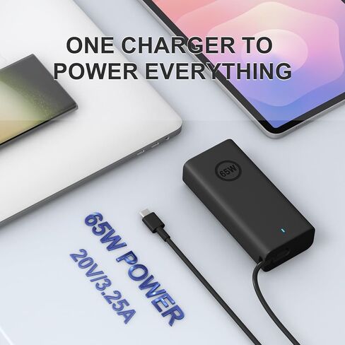 شاحن كمبيوتر محمول سريع 65 وات USB C متوافق مع Dell Latitude 5320 5520 5530 Latitude 7200 7320 7330 2 في 1، Inspiron 15 16، Chromebook 11 13، XPS 13 15 متضمن سلك الطاقة in Kuwait