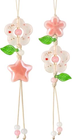 2 Pcs Cute Phone Charm Kawaii Ceramic Flower Star Leaves Pendant Cell Phone Charms Aesthetic Flowers Beads Decorative Cellphone Keychain Charm Strap for Bag Purse Key Chain Camera Pendants Decor in Saudi Arabia