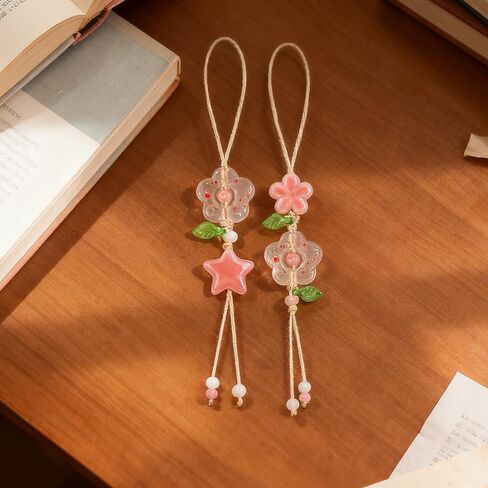 2 Pcs Cute Phone Charm Kawaii Ceramic Flower Star Leaves Pendant Cell Phone Charms Aesthetic Flowers Beads Decorative Cellphone Keychain Charm Strap for Bag Purse Key Chain Camera Pendants Decor in Saudi Arabia