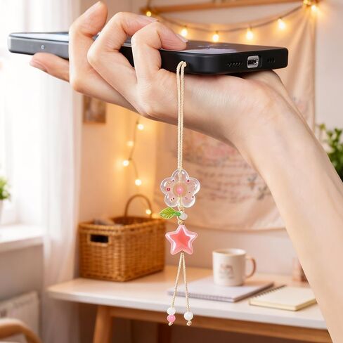 2 Pcs Cute Phone Charm Kawaii Ceramic Flower Star Leaves Pendant Cell Phone Charms Aesthetic Flowers Beads Decorative Cellphone Keychain Charm Strap for Bag Purse Key Chain Camera Pendants Decor in Saudi Arabia