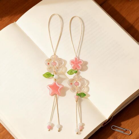 2 Pcs Cute Phone Charm Kawaii Ceramic Flower Star Leaves Pendant Cell Phone Charms Aesthetic Flowers Beads Decorative Cellphone Keychain Charm Strap for Bag Purse Key Chain Camera Pendants Decor in Saudi Arabia