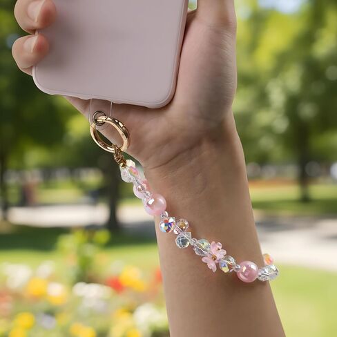 Crystal Flower Chain Phone Charm - Cute Bling Phone Beaded Wrist Strap for Cellphone Camera Keychain Pendant Decor in Saudi Arabia