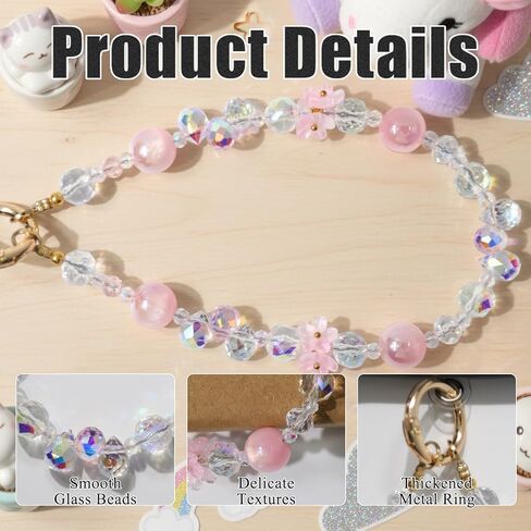 Crystal Flower Chain Phone Charm - Cute Bling Phone Beaded Wrist Strap for Cellphone Camera Keychain Pendant Decor in Saudi Arabia