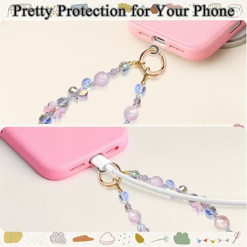 Crystal Flower Chain Phone Charm - Cute Bling Phone Beaded Wrist Strap for Cellphone Camera Keychain Pendant Decor in Saudi Arabia