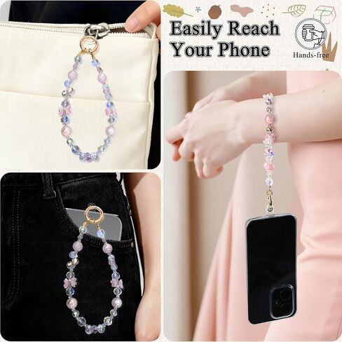Crystal Flower Chain Phone Charm - Cute Bling Phone Beaded Wrist Strap for Cellphone Camera Keychain Pendant Decor in Saudi Arabia