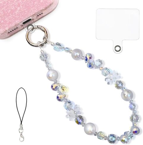 Crystal Flower Chain Phone Charm - Cute Bling Phone Beaded Wrist Strap for Cellphone Camera Keychain Pendant Decor in Saudi Arabia