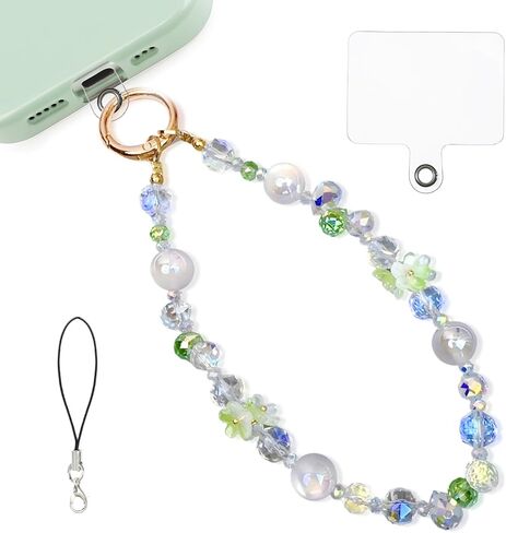 Crystal Flower Chain Phone Charm - Cute Bling Phone Beaded Wrist Strap for Cellphone Camera Keychain Pendant Decor in Saudi Arabia