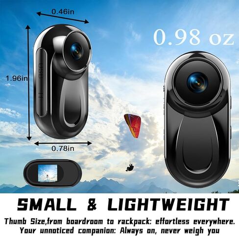 كاميرا صغيرة مطورة بدقة 1080 بكسل يمكن ارتداؤها على الجسم مع تسجيل الصوت والفيديو، وكاميرا الحركة الرياضية، وكاميرا POV بحجم الإبهام، وكاميرا فيديو بمشبك خلفي مغناطيسي للأمان والعمل والحراسة والسفر، 64 جيجابايت، أسود in Kuwait