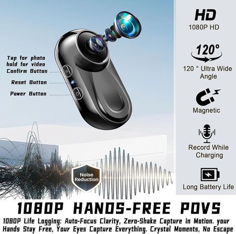 كاميرا صغيرة مطورة بدقة 1080 بكسل يمكن ارتداؤها على الجسم مع تسجيل الصوت والفيديو، وكاميرا الحركة الرياضية، وكاميرا POV بحجم الإبهام، وكاميرا فيديو بمشبك خلفي مغناطيسي للأمان والعمل والحراسة والسفر، 64 جيجابايت، أسود in Kuwait