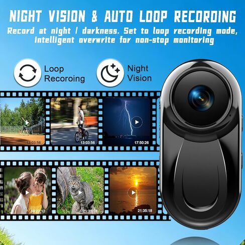 كاميرا صغيرة مطورة بدقة 1080 بكسل يمكن ارتداؤها على الجسم مع تسجيل الصوت والفيديو، وكاميرا الحركة الرياضية، وكاميرا POV بحجم الإبهام، وكاميرا فيديو بمشبك خلفي مغناطيسي للأمان والعمل والحراسة والسفر، 64 جيجابايت، أسود in Kuwait