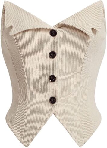 WDIRARA Women's Button Down Bustier Corset Top Strapless Asymmetrical Bandeau Crop Tube Tops in Kuwait
