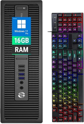 HP EliteDesk 800G2 SFF Windows 11 Desktop Computer, Intel Core i5-6500, 16GB RAM, 512GB SSD, VGA, RGB Keyboard (Renewed) in Kuwait