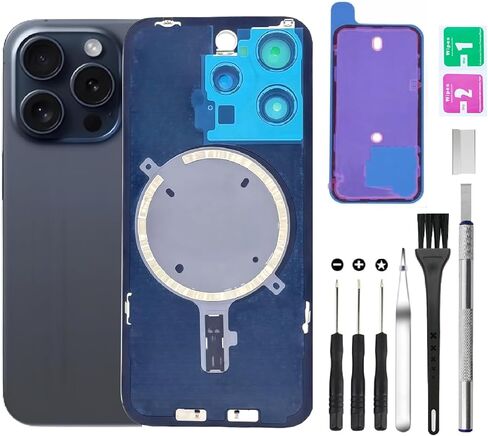 Rear Back Cover Glass Replacement for iPhone 15 Pro Back Glass + Camera Lens + Magnet + Iron Piece Holder with Repair Tool Kit (White) in Saudi Arabia