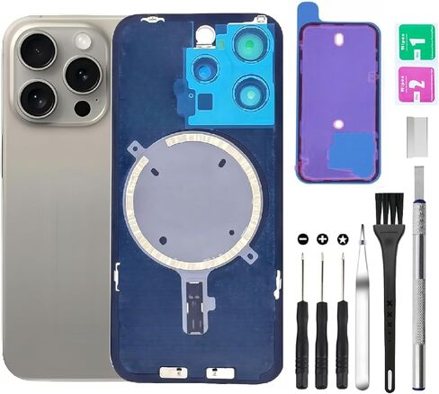 Rear Back Cover Glass Replacement for iPhone 15 Pro Back Glass + Camera Lens + Magnet + Iron Piece Holder with Repair Tool Kit (White) in Saudi Arabia
