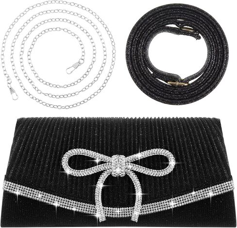 Women's Evening Bag Sparkly Bow Bag with 2 Pcs Straps Valentines Wedding Glitter Rhinestone Party Cocktail Prom in Kuwait