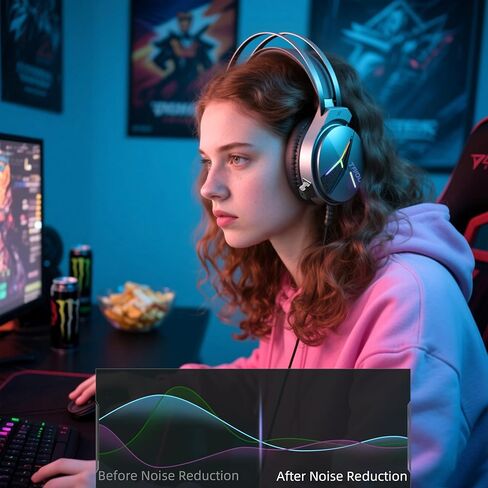سماعة رأس وسماعة رأس من E-Gaming Level لأجهزة PS5 والكمبيوتر الشخصي والكمبيوتر المحمول، صوت محيطي 7.1، معادل مزدوج وإلغاء الضوضاء، خفيفة الوزن، زمن استجابة منخفض، سماعة رأس فوق الأذن (USB Type-A) THS309 أسود in Saudi Arabia
