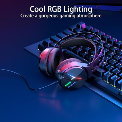 سماعة رأس وسماعة رأس من E-Gaming Level لأجهزة PS5 والكمبيوتر الشخصي والكمبيوتر المحمول، صوت محيطي 7.1، معادل مزدوج وإلغاء الضوضاء، خفيفة الوزن، زمن استجابة منخفض، سماعة رأس فوق الأذن (USB Type-A) THS309 أسود in Saudi Arabia