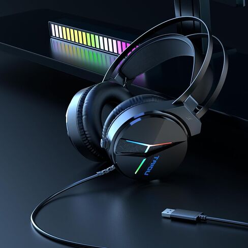 سماعة رأس وسماعة رأس من E-Gaming Level لأجهزة PS5 والكمبيوتر الشخصي والكمبيوتر المحمول، صوت محيطي 7.1، معادل مزدوج وإلغاء الضوضاء، خفيفة الوزن، زمن استجابة منخفض، سماعة رأس فوق الأذن (USB Type-A) THS309 أسود in Saudi Arabia
