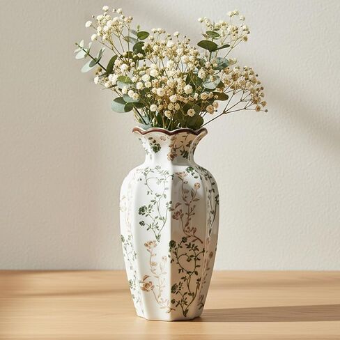Blue and White Ceramic Vase with Handle – 7.28 Inch Vintage Crackle Glaze Pitcher Style Flower Vase, Chinoiserie Tuscan Decorative Jug for Shelf, Desk, Home Decor in Saudi Arabia