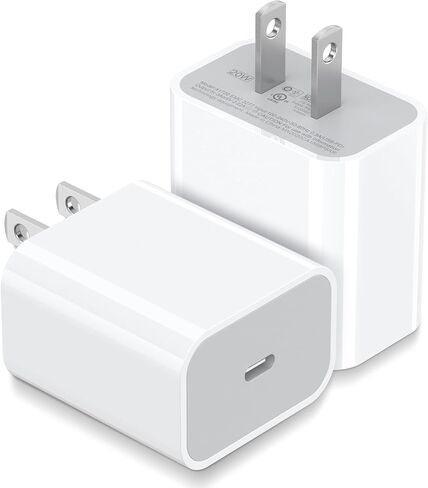 2 حزمة شاحن USB C بقدرة 20 وات، محول طاقة شاحن جداري سريع من النوع C مكعب من الطوب لهاتف iPhone 17/Pro/Pro Max/17 Air/ 16/16 Pro/16 Pro Max/15/Plus/Pro/Pro Max (أبيض) in Kuwait